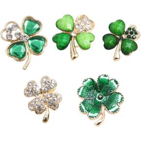 5 Pcs Four Leaf Brooch Pins Jewelry Alloy Crystal Rhinestone Lucky Clover Breastpin Lapel Pin for Women Girls Clothes Collar Dress Scarf Decoration