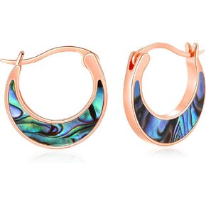 CiNily Boho Hoop Earrings for Women Trendy 14K White Gold and Rose Gold Plated Vintage Moon Shape Abalone Shell | Turquoise Earrings Hoops Hypoallergenic Jewelry for Sensitive Ears