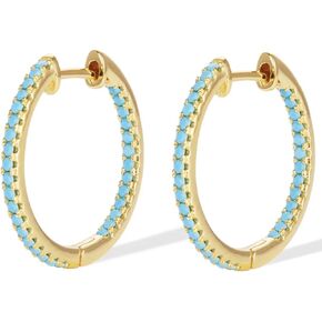 AT Jewellery - 18K Gold Filled Ladies Blue Turquoise Double Sided Snap-Closure 25mm Huggie Hoop Earrings