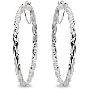 Sterling Silver Twist Round Hoop Earrings for Women Girls (3x15mm - 45mm Diameter)