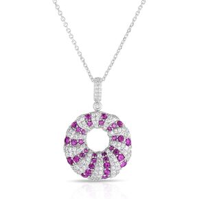 ORO LEONI 925 Sterling Silver Simulated Gemstones Donut Shape Pendant Necklace