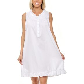 Alexander Del Rossa Women Cotton Victoria Nightgown Sleeveless Lace Trimmed Button Up Sleeveless Vintage Night Dress Gown