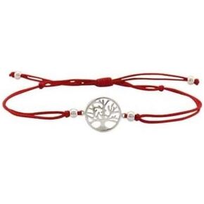 iJewelry2 Sterling Silver Round Tree of Life Charm Red Cord Adjustable Bracelet