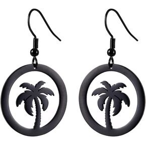 TEAMER Fashion Silver Stainless Steel Earrings Coconut Palm Tree Summer Beach Dangle Earrings Hollow Out Jewelry for Women Girls