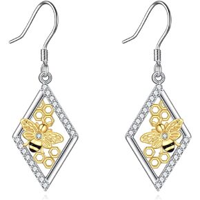 Honeycomb Bee Earrings Sterling Silver Beehive and Bee Dangle Earrings Honey Bee Earrings Jewelry Birthday Christmas Gifts for Women Girls