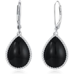 VIJASHOP Black Onyx Dangle Earrings Teardrop Black Agate Earrings Hypoallergenic Leverback Earrings Jewelry Christmas Gift for Women Girls in Kuwait