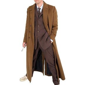 Men's Who Brown Cotton 10th Dr. Doctor Gabardina Long Trench Coat Costume