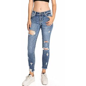 Cello Jeans Women's Juniors Mid Rise Distressed Skinny Jeans