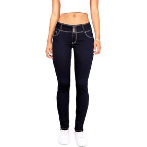Wax Women's Juniors Body Flattering Mid Rise Skinny Jeans, Dark Denim, 3