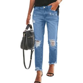 Paitluc Ripped Jeans for Women Boyfriend Stretchy Distressed Denim Pants Blue Jeans M in Kuwait