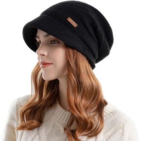 Womens Winter Beanie Hat - Warm Fleece Lining Warm Knitted Slouchy Beanie Hats Skull Snow Caps