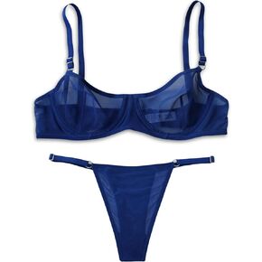 Women Sexy See Through Lace Lingerie Set, Underwire, Mesh Underwear, Sheer Bra and Panty Sets