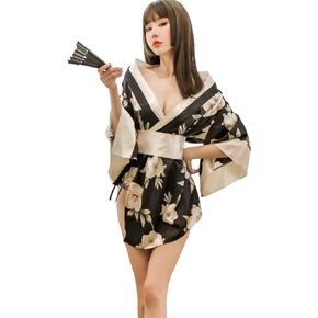 Women's Robe Kimono Sexy Lingerie Set Asia Style Loungewear Pajamas Satin Nightgown Bathrobe Anime Cosplay