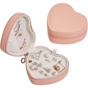 Gurajo Travel Jewelry Box, Heart-Shaped Jewelry Organizer Case Holder for Necklaces, Rings, Earrings, Bracelets, Portable Jewelry Storage Bag for Gift, 1 Box, Blue