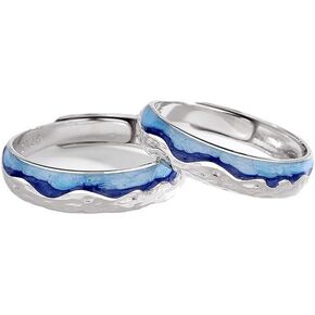 Kokoma Sea of Stars Matching Couple Rings for His & Hers Sterling Silver 925 Open Statement Rings Promise Engagement Ring Wedding Band Adjustable Finger Bands Fashion Jewelry Gifts with Box