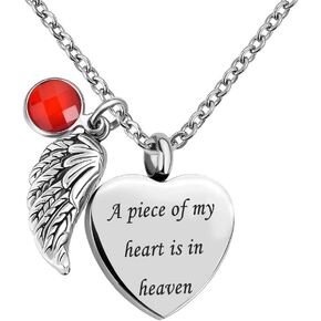 Casa De Novia Angel Wing Charm 12 Colors Crystal Heart Cremation Urn Necklace for Ashes Keepsake Memorial Jewelry