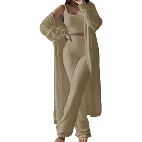 GOLDSTITCH Women's 3 Piece Lounge Sets Open Front Cardigan Crop Tank Tops Pajamas Loungewear Outfits