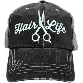 Hair Life Women's Hair Dresser Hair Stylist Trucker Hat Cap Black/Grey