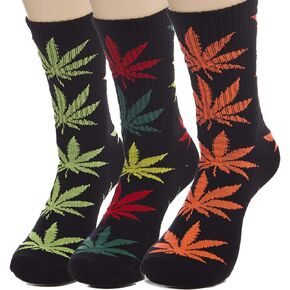4pair-pack Marijuana Weed Leaf Printed Cotton High Socks, Mix Colors, fit for shoe size 7-11
