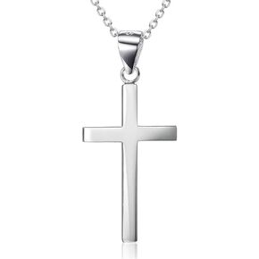 LUHE Sterling Silver Cross Pendant Necklace, for Men Women Teens Gift 16'',18'',20''