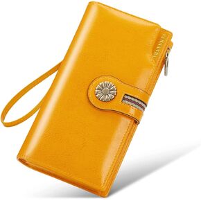 Womens Genuine Leather Large Travel RFID-Blocking Zip Phone Clutch Wallet/Wristlet(red)