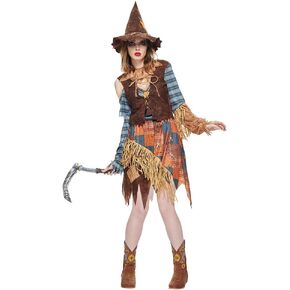 EraSpooky Women Wicked Scarecrow Costume Adult Halloween Straw Dress Kit