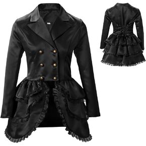 Vintage Gothic Victorian Women's Tuxedo Jacket Steampunk Costume Layered Dress Coat