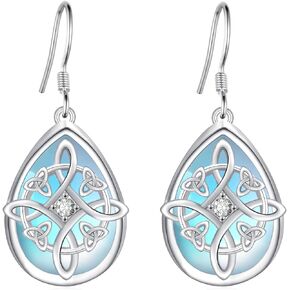 Witches Knot Dangle Earrings 925 Sterling Silver Celtic Moonstone Earrings Good Luck Irish Jewelry for Women Girls