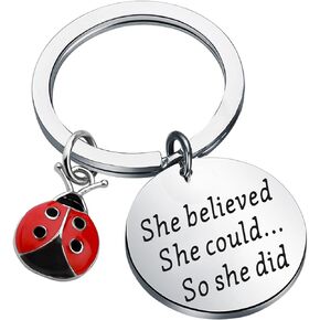 AKTAP Lucky Ladybug Charm Red Ladybird Keychain She Believed She Could So She Did Motivation Gift for Her
