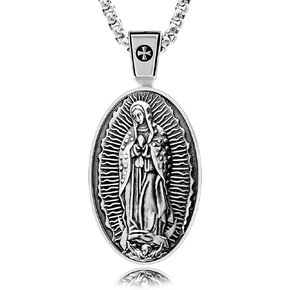Guadalupe Our Lady Holy Virgin Mary Medal Devotional Christian Amulet Solid 925 Sterling Silver Pendant Necklace + Velvet Pouch, Polishing Cloth, Gift Box - Plata Nuestra Señora Virgen