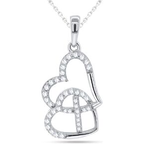 Double Heart Cross Pendant Necklace for Women - 1/5 Cttw Natural Diamond Twisted Heart Cross Necklace With 18 Inch Chain in 18K Gold over 925 Sterling Silver( 0.20 Carat, I-J Color, I2 Clarity)