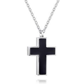 925 Sterling Silver Cross Urn Pendant Necklace Black Enamel Cross Cremation Jewelry for Ashes Memorial Bereavement Gifts for Women Men
