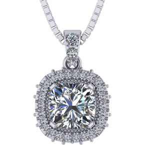 NANA Jewels Cushion Cut Halo CZ Simulated Diamond Solitaire Necklace Sterling Silver 8mm Zirconia Center Gemstone