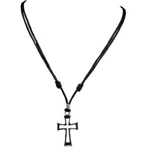 BlueRica Cross on Adjustable Black Cord Necklace (Chrome Finish)