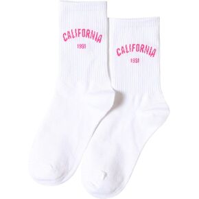 SHENHE Women's Letter Print Ribbed Athletic Running Breathable Mid Calf Boot Crew Socks