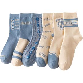 WDIRARA Women's 6 Pack Floral Print Crew Socks Knitted Ankle Crew Socks