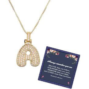 DIOWUS Women's Bubble Letter Necklace Colorful, Pendant Balloon Initial Pendant Zirconia Inlaid Necklace Fashion Jewelry Gift for Teenage Girls and Girlfriends