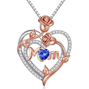 Iefil Valentines Day Gifts for Mom - 925 Sterling Silver Rose Heart Birthstone Necklace, Mom Birthday Gifts Mothers Day Gifts for Mom from Daughter in Kuwait