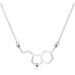LUHE Serotonin Molecule Necklace Dopamine Necklace Sterling Silver Chemical Molecules Necklace for Women Men