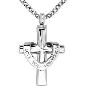 Cremation Cross Urn Necklace for Ashes Love You Forever Dad/Mom/Papa/Son Stainless Steel Urn Pendant Ashes Holder Memorial Jewelry