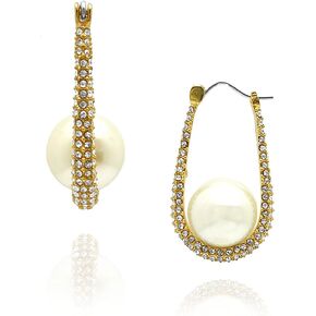 Vince Camuto Sitting Glass Pearl Pave Hoop Earrings