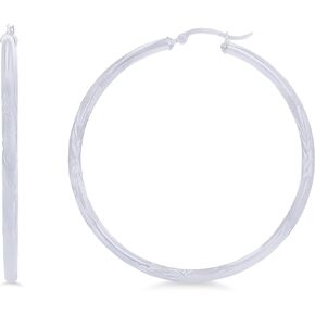 14k Yellow or White Gold 3mm Solid Polished Diamond Cut Hoop Earrings for Women | 3mm Thick Italian Gold Diamond Cut Hoops | Shiny Polished Earrings, 15mm-90mm