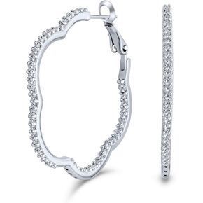 Flower Shaped Pave CZ Cubic Zirconia Large Clover Hoop Earrings Hoop Earrings For Women 14k Yellow Gold Silver Plated Brass 1.5 Inch Diameter