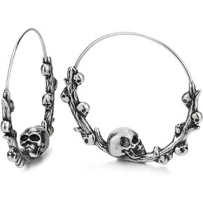 Stainless Steel Hoop Earrings with Skulls, Circle Huggie Hinged for Women