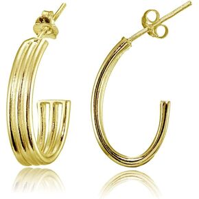 Sterling Silver Triple Curved Row Half Hoop Earrings