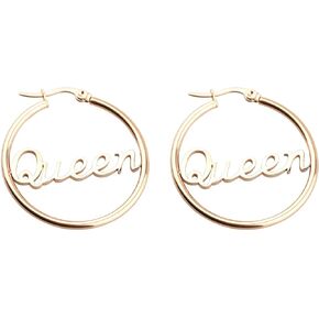 FEELMEM Queen Earrings Simple Cutout Letter Big Circle Hoop Earrings For Women Fashion Jewelry