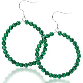 TGNEL Bead Dangle Hoop Titanium Earrings for Women Sensitive Ears, Simulated Turquoise/Malachite Round Beaded Earrings Hoops Handmade Bohemia Summer Beach Earring Jewelry