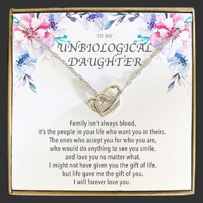 Unbiological Daughter Necklace Christmas Gifts for Step Daughter Birthday Gifts Bonus Daughter Necklace Gifts from Stepdad Stepmom, graduation Unbiological Daughter gifts personalized