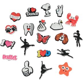 Shoe Croc Charms Shoe Charms for Sandals Wristband, Charms for Bracelets, Birthday Decorations Party Gift, Cute Pins Croc Accessories, Shoe Clips, Croc Pins, Kids Jibits, dance, ballet, heart, butterfly, dog figures with Laser Holographic Gift Bag in Saudi Arabia
