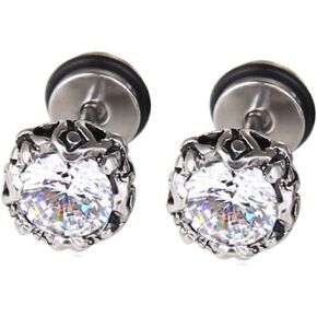 Stainless Steel Retro Vintage Black Onyx Cubic Zircon Screw Setting Stud Earrings